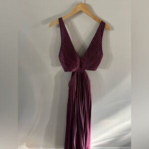 Satin Pleated Cutout Midi Dress